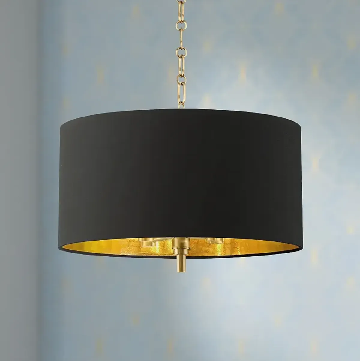 Possini Euro 20" Wide Black Shade Warm Gold Drum Pendant Light