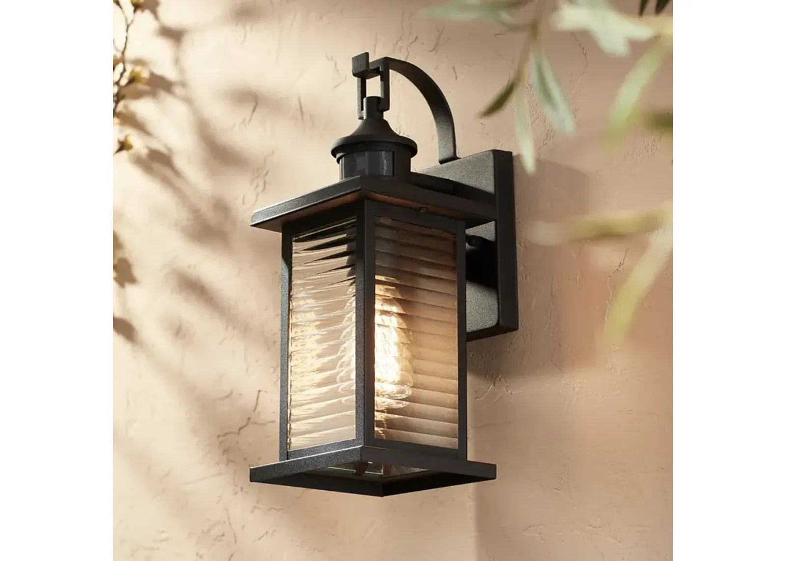 John Timberland Cameron 13 3/4" Black Motion Sensor Outdoor Wall Light