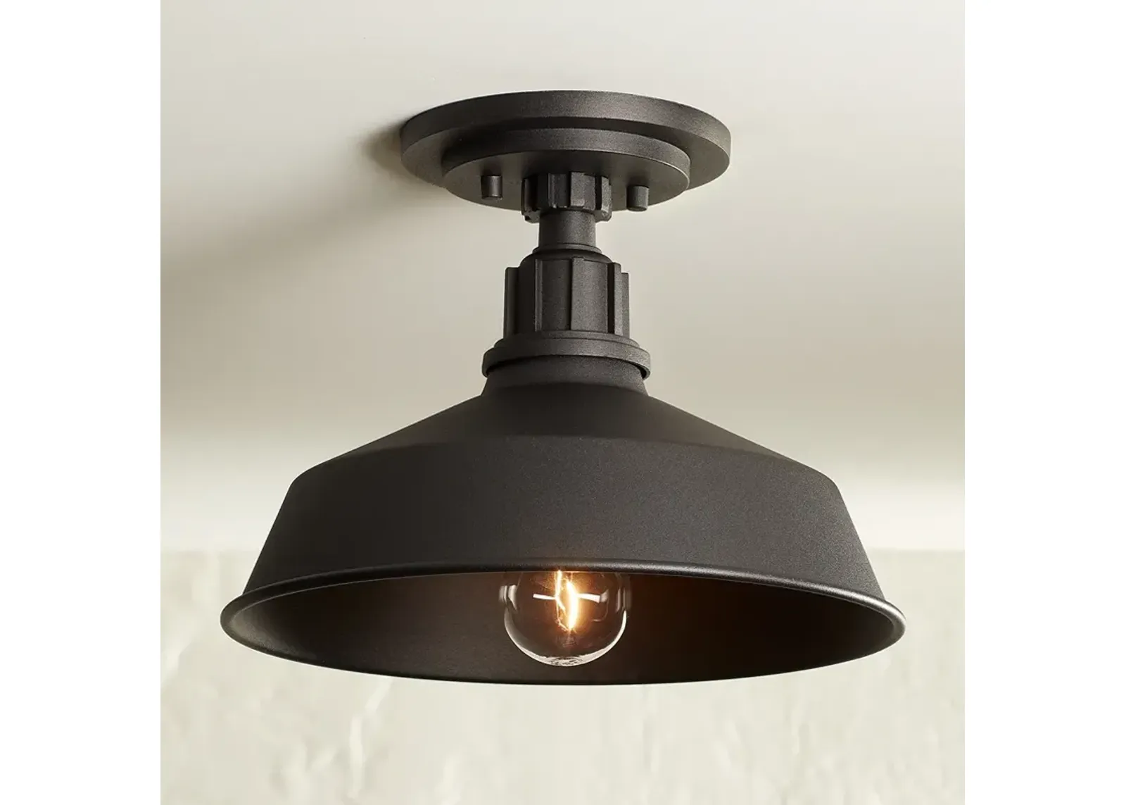 Franklin Iron Works Arnett 12" Wide Textured Black Barn Ceiling Light