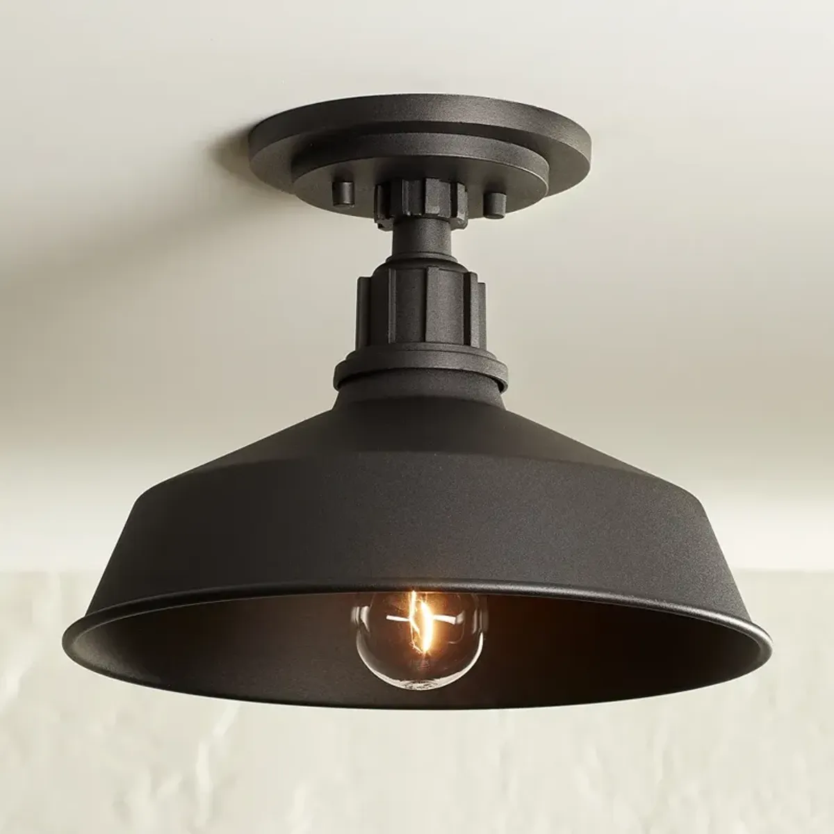 Franklin Iron Works Arnett 12" Wide Textured Black Barn Ceiling Light