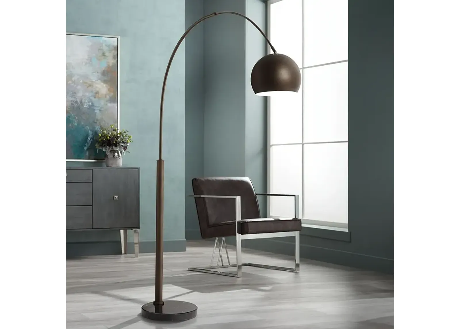 Possini Euro Design 78" High Basque Bronze Modern Arc Floor Lamp