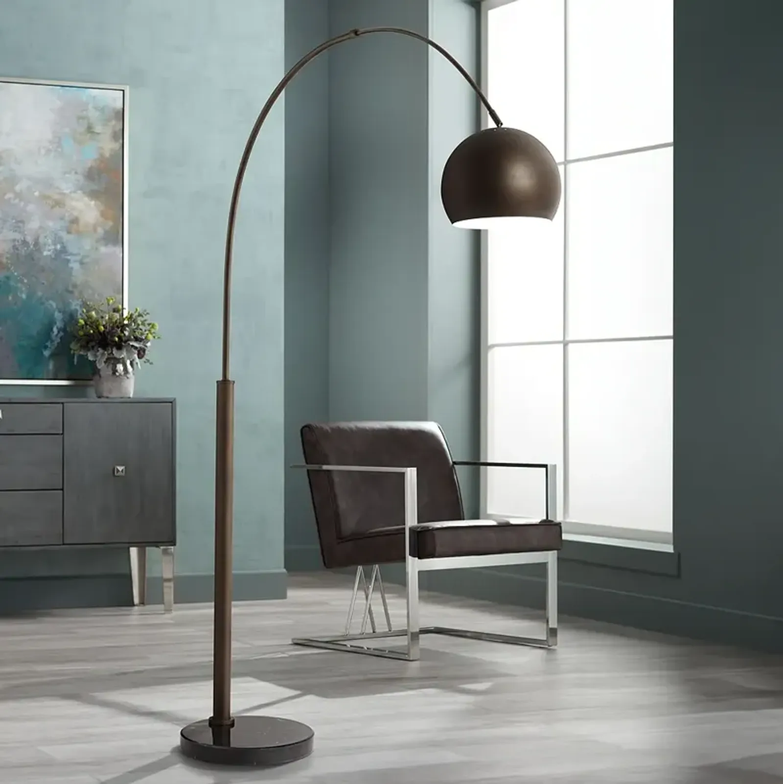 Possini Euro Design 78" High Basque Bronze Modern Arc Floor Lamp