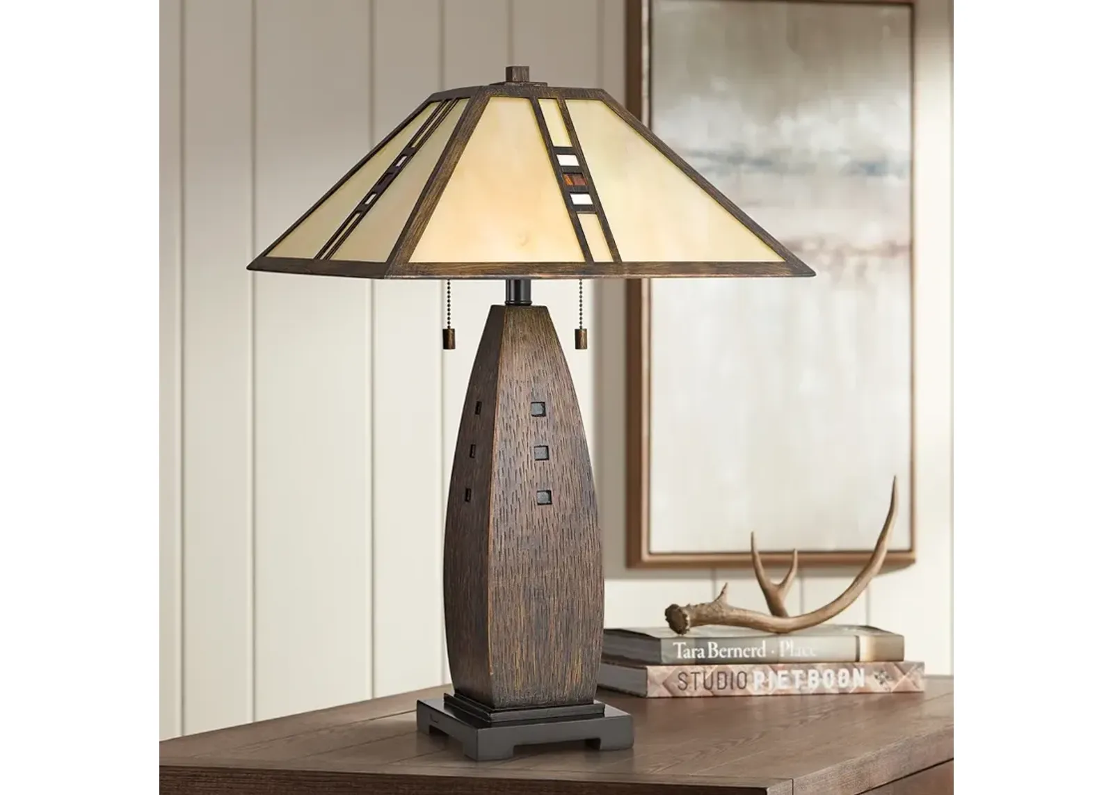 Quoizel Fulton 26 1/2" Mission Bronze Tiffany-Style Shade Table Lamp