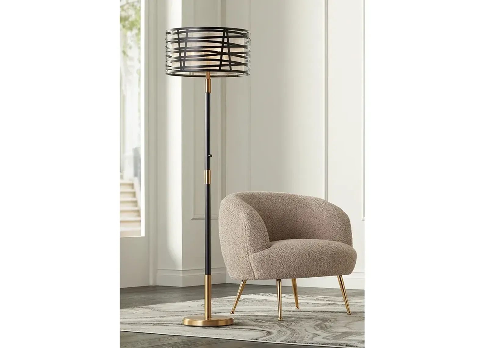 Possini Euro Halifax 64 1/2" Modern Caged Organza Shade Floor Lamp