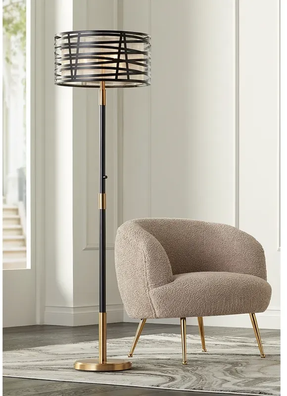 Possini Euro Halifax 64 1/2" Modern Caged Organza Shade Floor Lamp