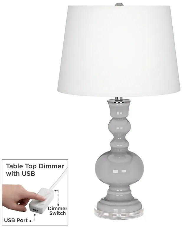 Color Plus Apothecary 30" Swanky Gray Table Lamp with USB Dimmer