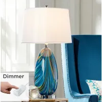 Possini Euro Pablo 27" Modern Blue Art Glass Table Lamp with Dimmer