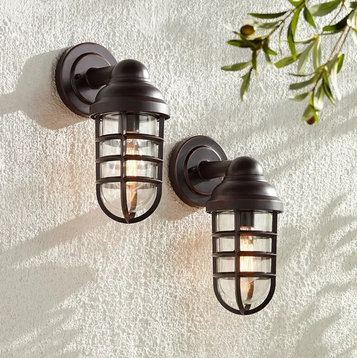 Marlowe 13 1/4" High Bronze Metal Cage Outdoor Wall Light Set of 2