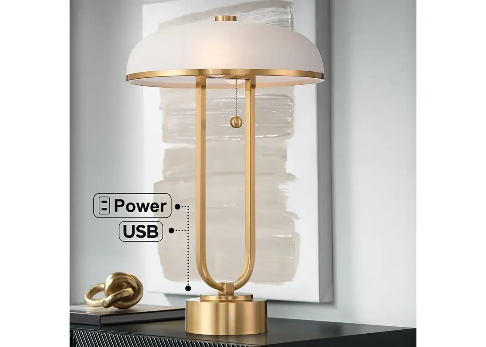 Possini Euro Ramses 25 1/2" Alabaster Dome USB and Outlet Table Lamp