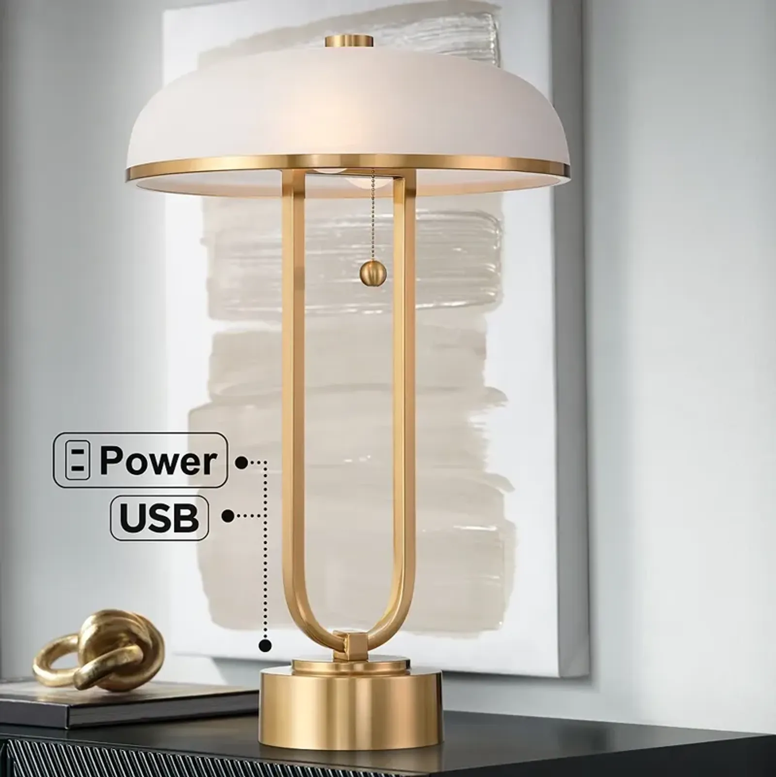 Possini Euro Ramses 25 1/2" Alabaster Dome USB and Outlet Table Lamp