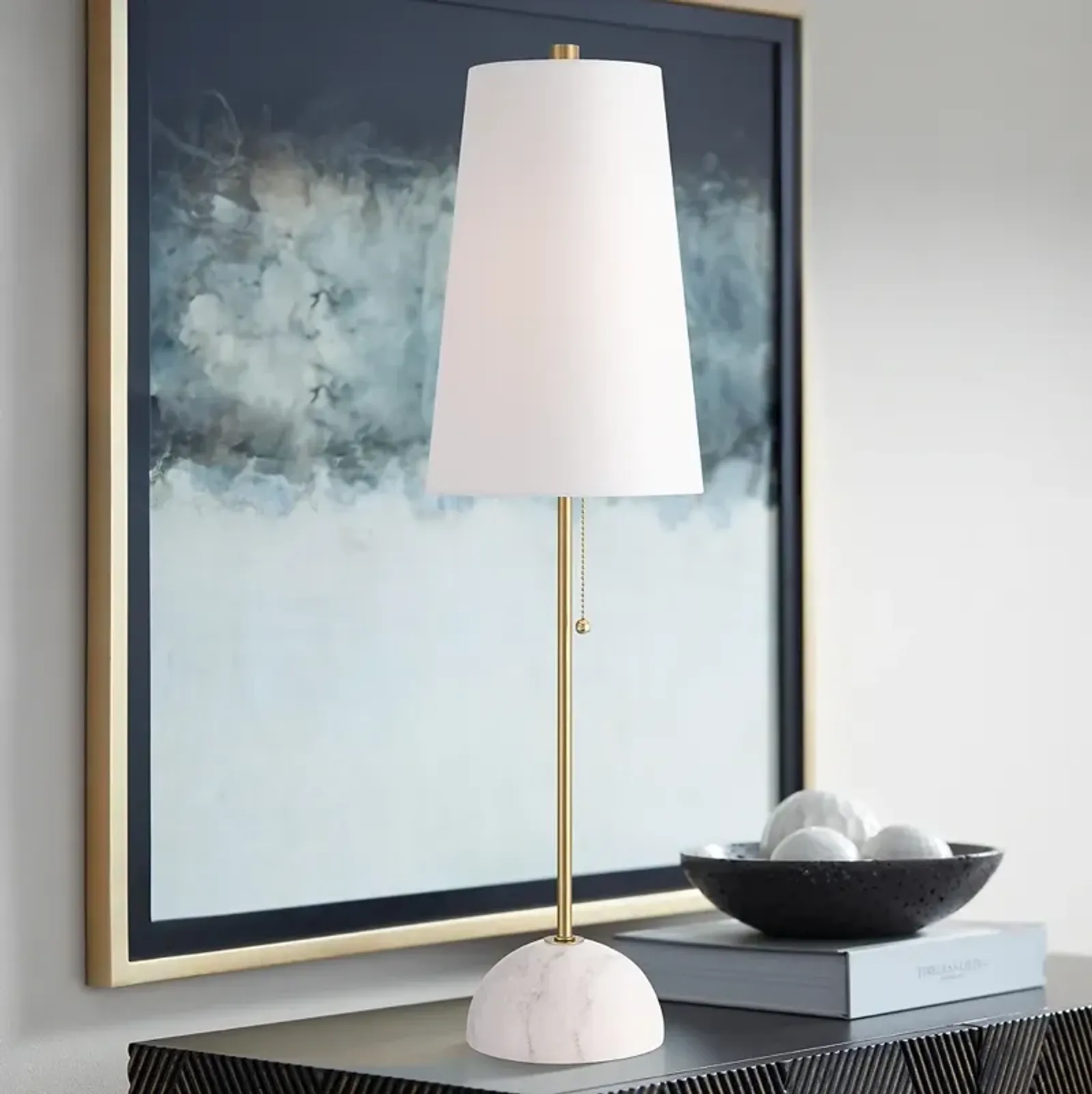 Possini Euro Paige 28 1/2" Marble and Brass Console Table Lamp