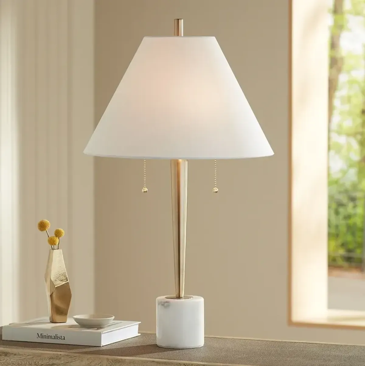 Possini Euro Brandi 27 1/2" High Marble and Brass Modern Table Lamp