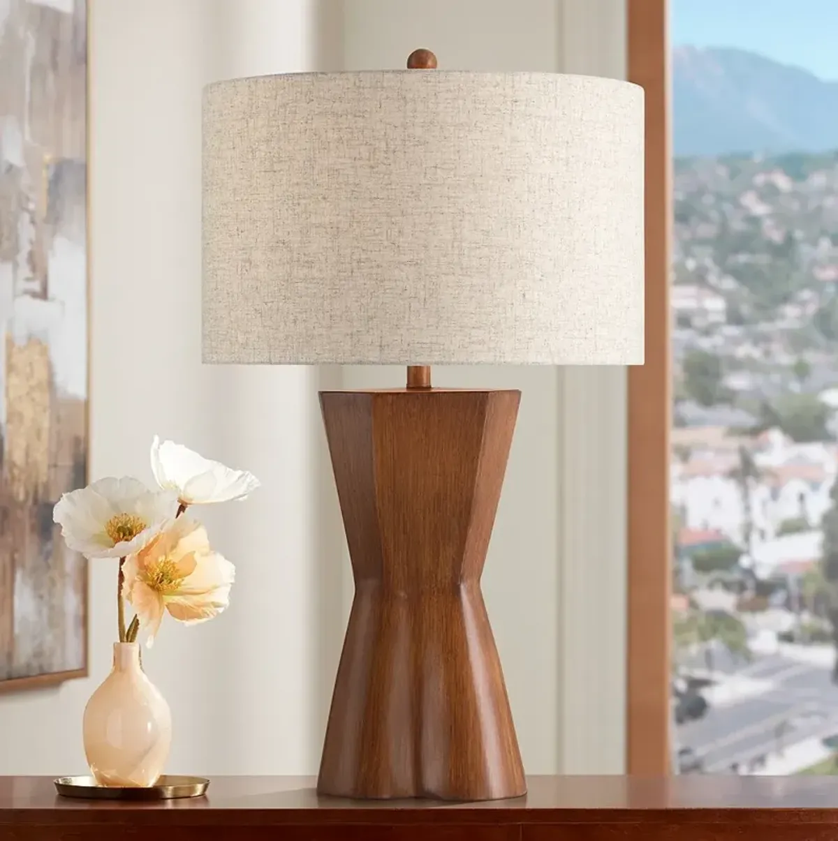 Possini Euro Tri 30" High Modern Faux Wood Table Lamp