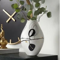 Tribeca 10 3/4" High Matte White Decorative Graphic Vase