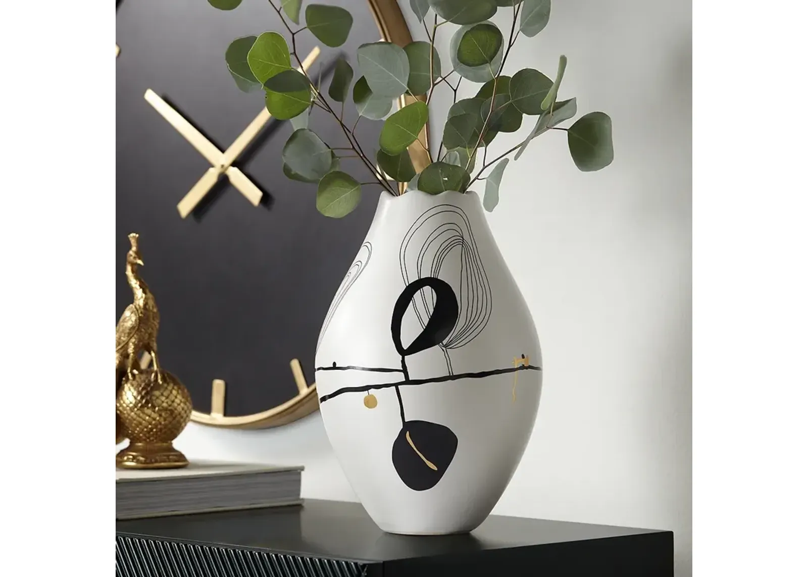 Tribeca 10 3/4" High Matte White Decorative Graphic Vase