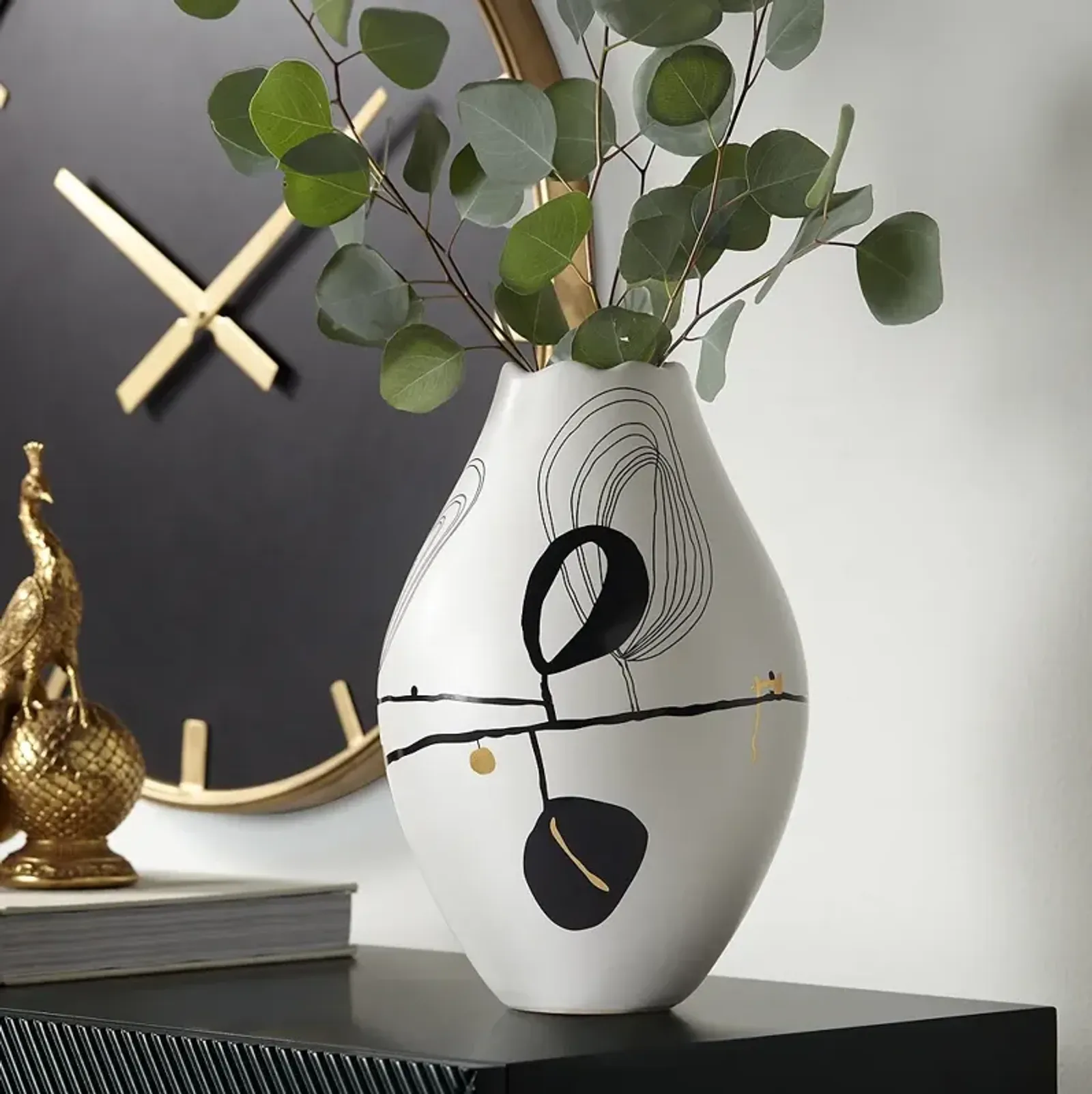 Tribeca 10 3/4" High Matte White Decorative Graphic Vase