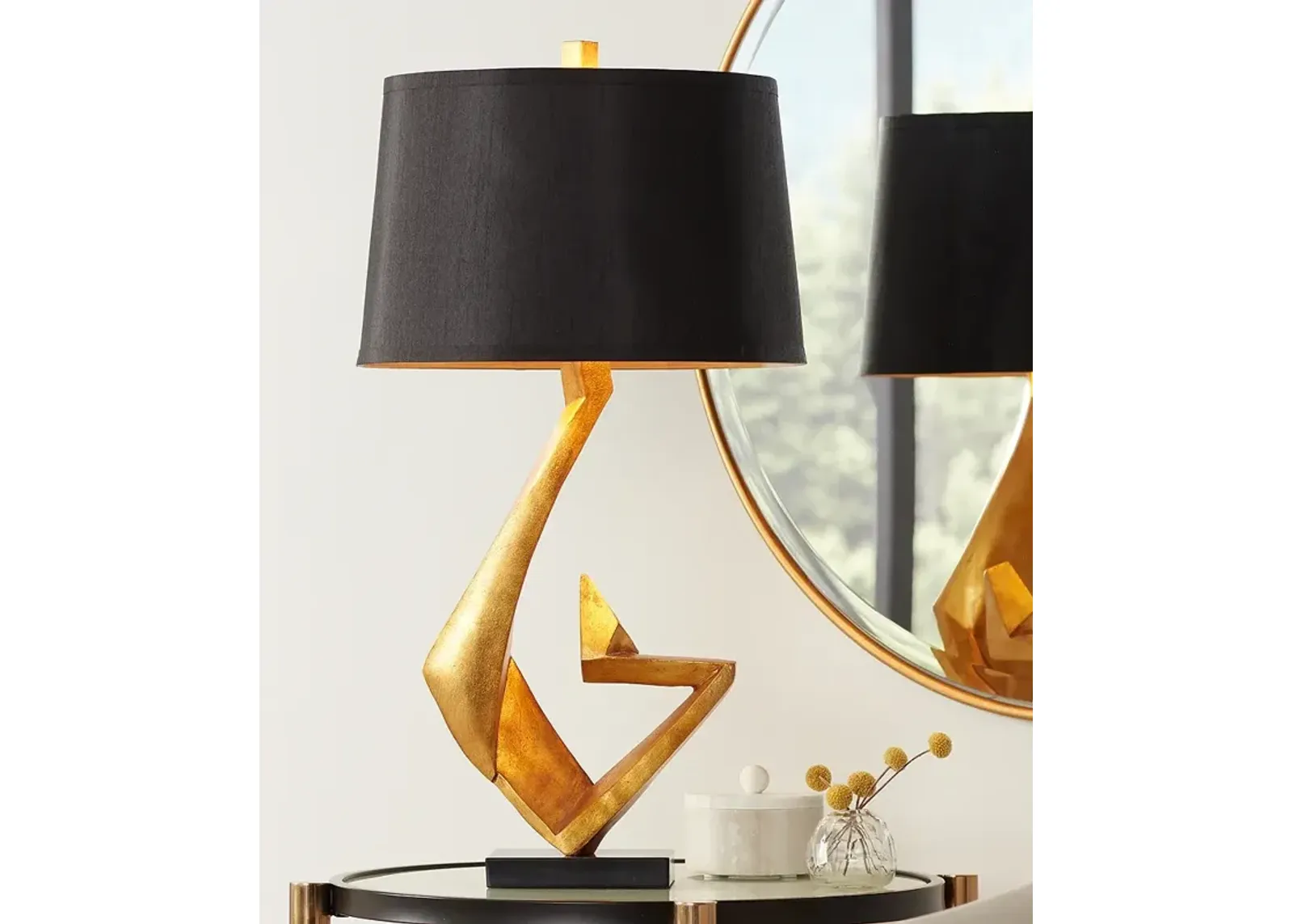 Possini Euro Zeus 28 1/2" Black Shade Gold Leaf Sculpture Table Lamp