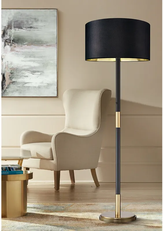 Possini Euro Cameron 72 25 Black Gold Shade Light Blaster Floor Lamp