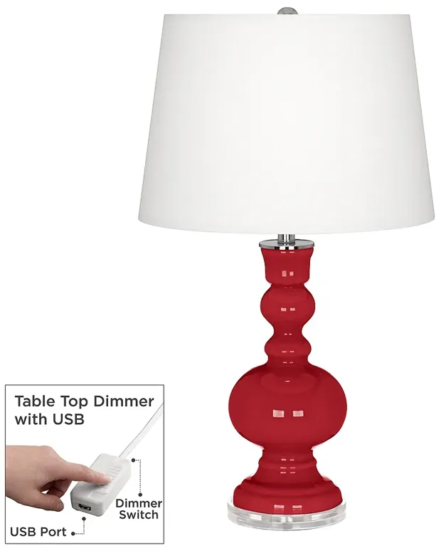 Color Plus Apothecary 30" Ribbon Red Table Lamp with USB Dimmer