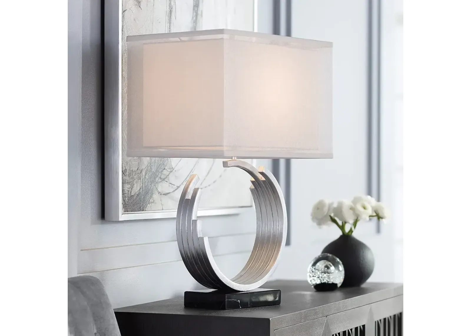 Pacific Coast Lighting Riley Open Circle Silver Leaf Modern Table Lamp