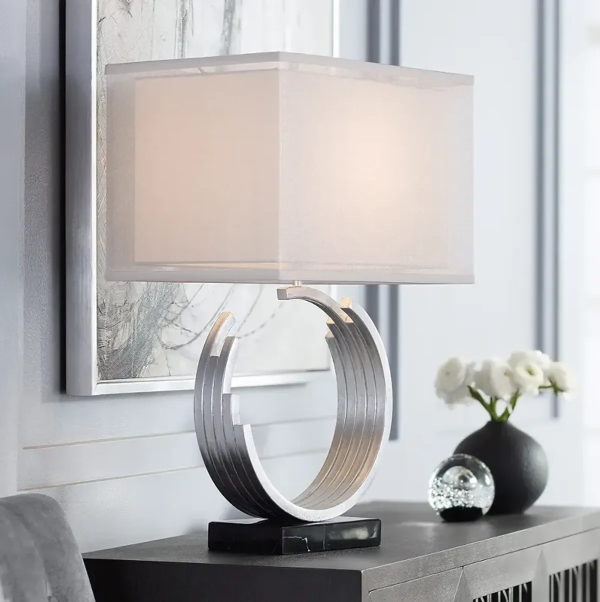 Pacific Coast Lighting Riley Open Circle Silver Leaf Modern Table Lamp