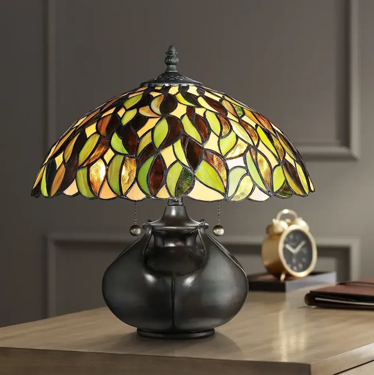 Quoizel Greenwood 14 1/2" High Valiant Bronze Tiffany Style Table Lamp