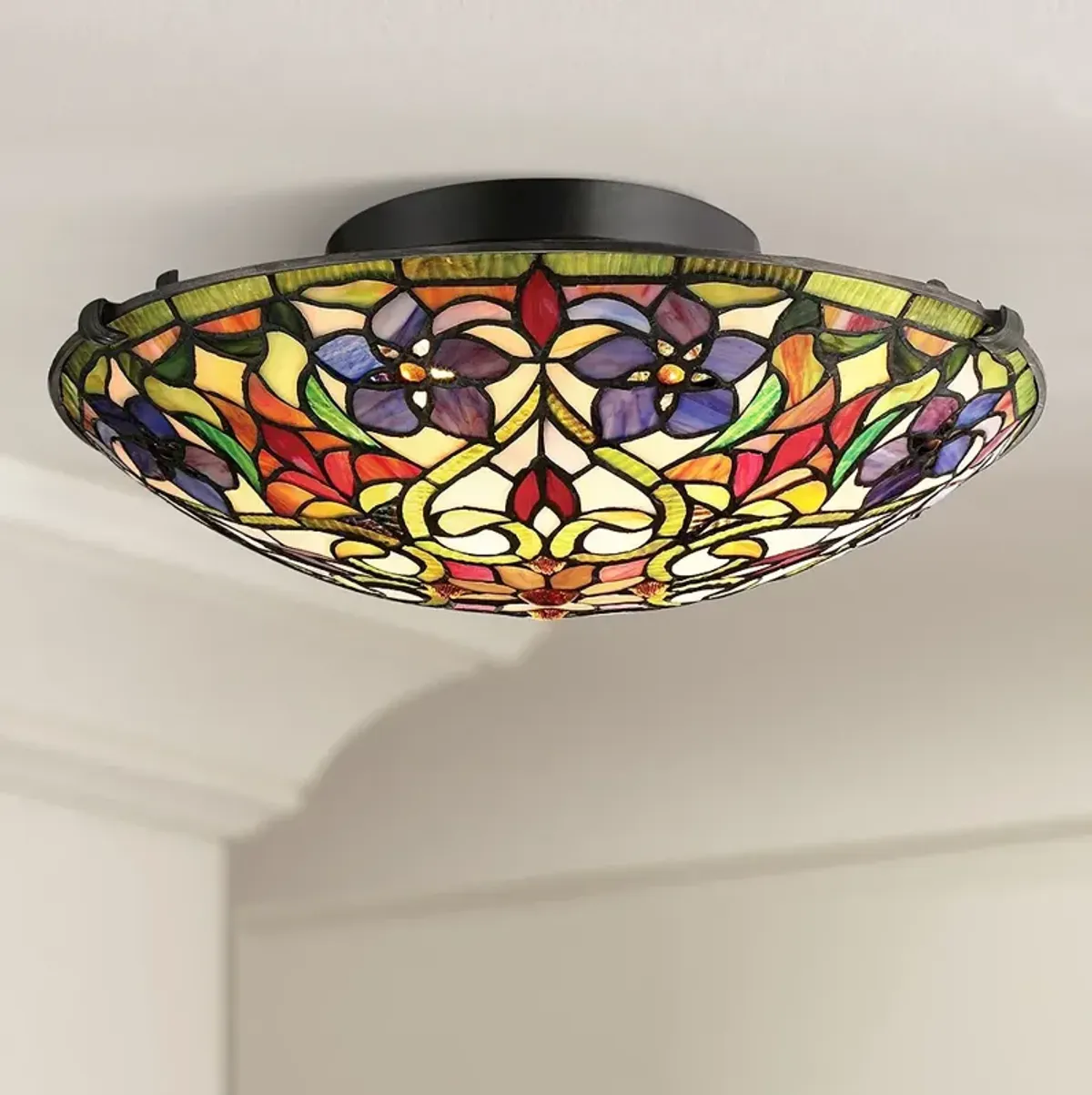 Quoizel Violets 16 1/4" Tiffany Style Dome Art Glass Ceiling Light
