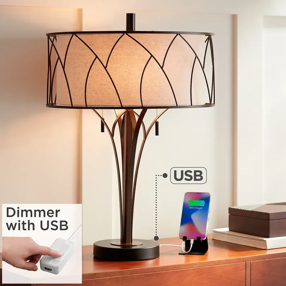 Sydney Modern USB Table Lamp with USB Dimmer