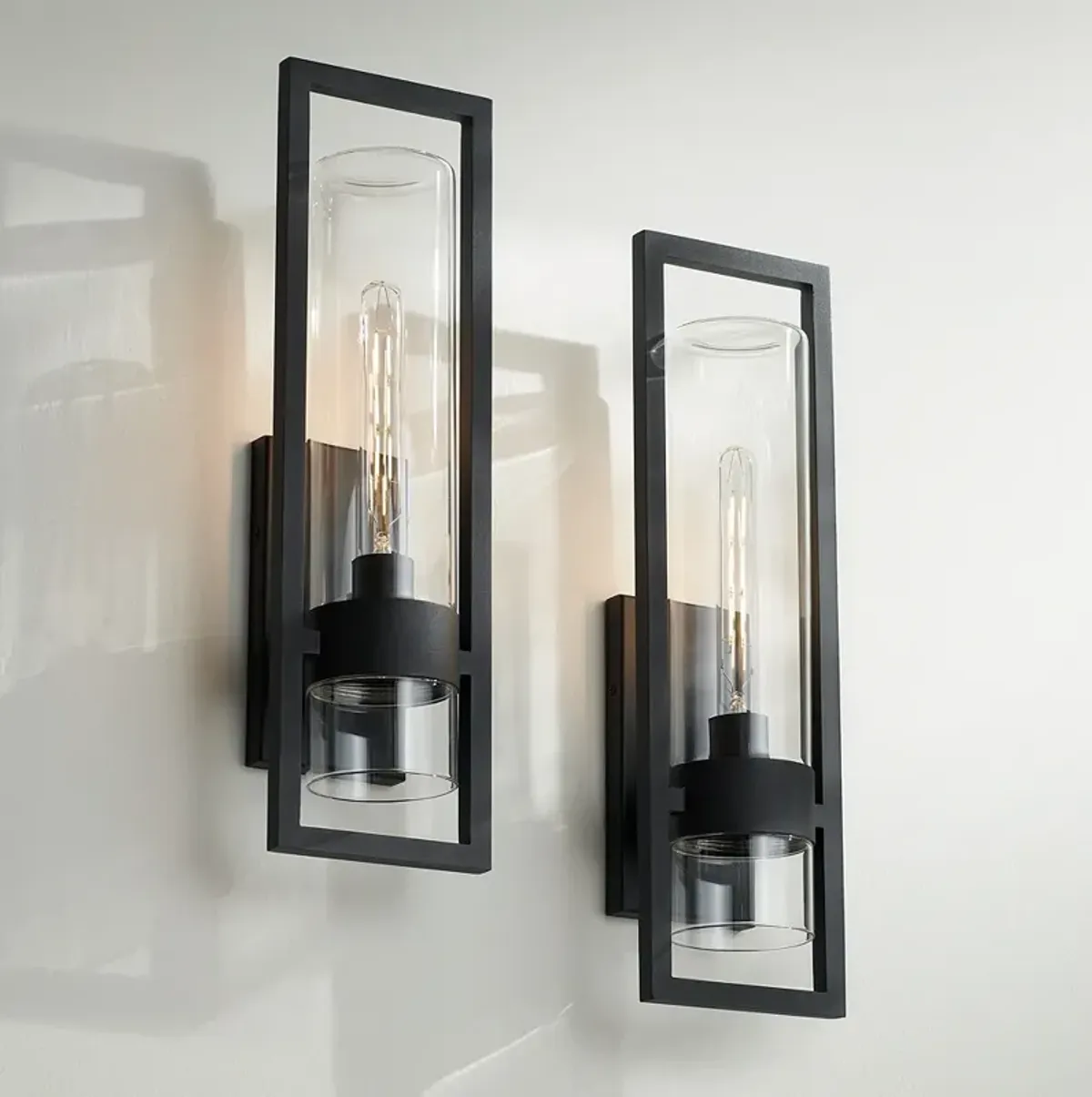 Possini Euro Reed 21" High Sand Black Wall Sconce Set of 2