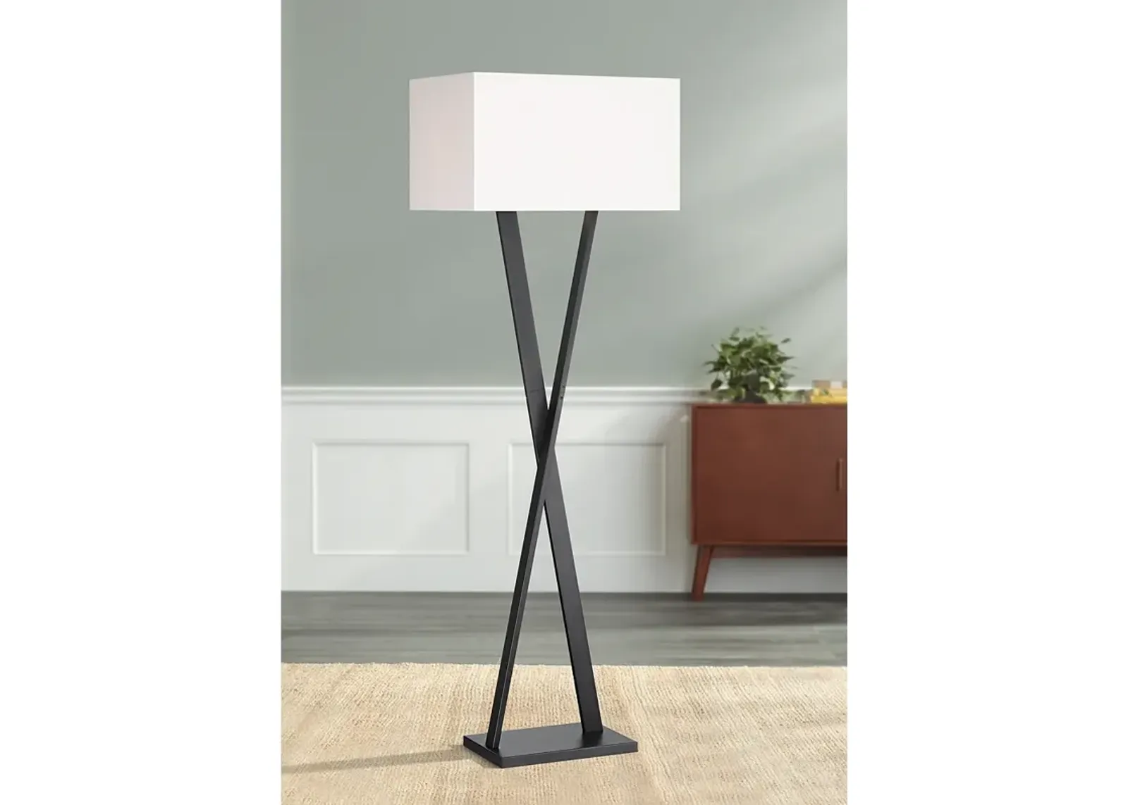 Possini Euro Waldorf 65" High Modern Black Metal X Floor Lamp