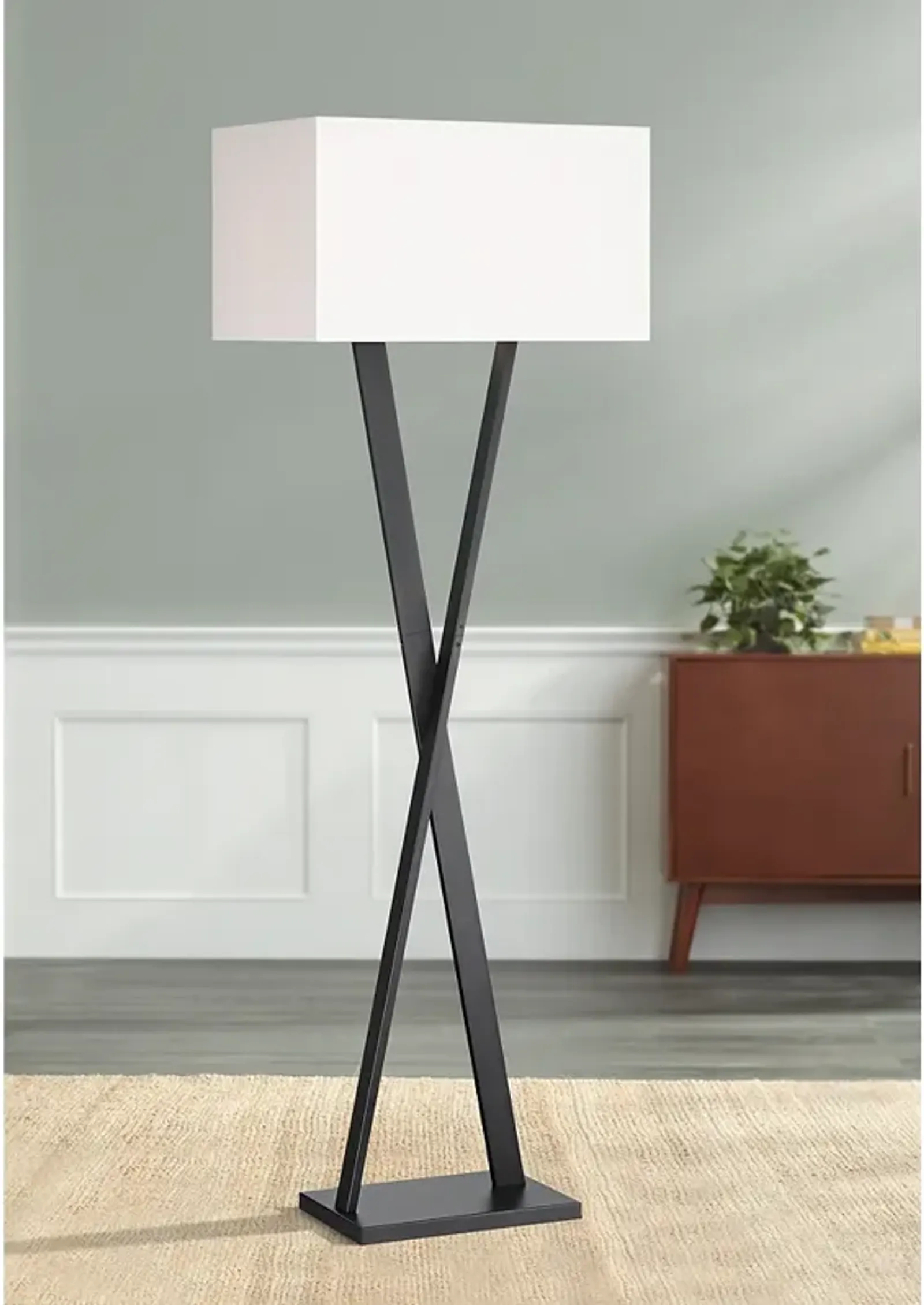 Possini Euro Waldorf 65" High Modern Black Metal X Floor Lamp