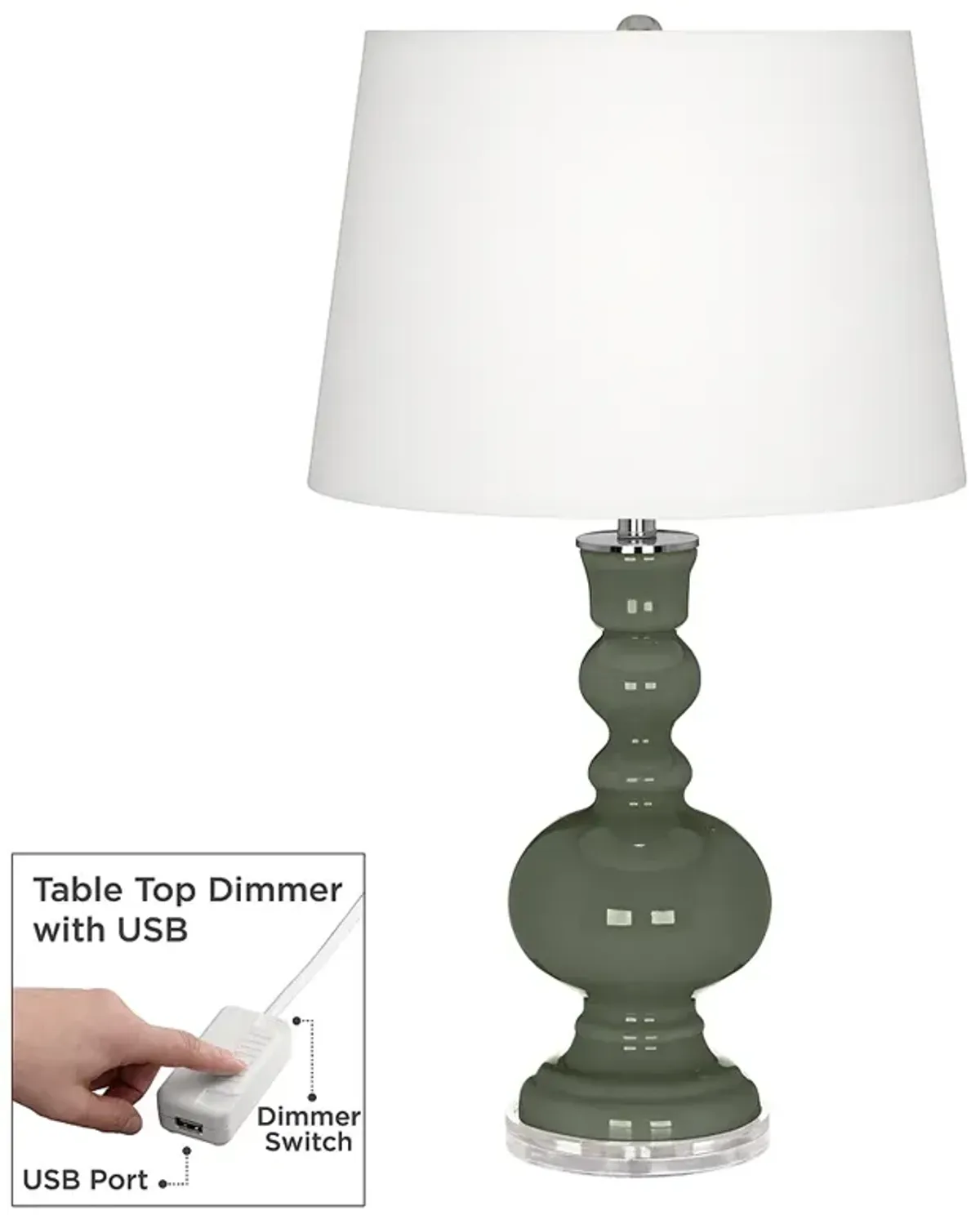 Color Plus Apothecary 30" Deep Lichen Green Table Lamp with USB Dimmer