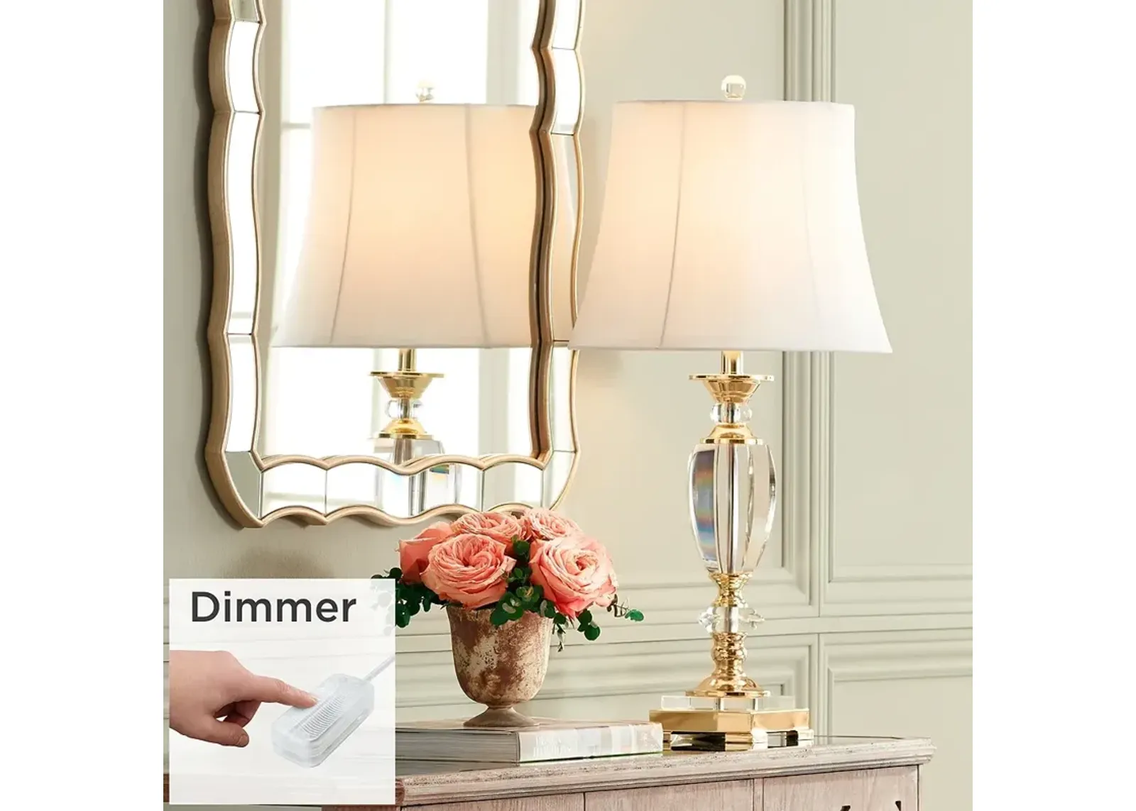 Delaney Crystal and Brass Table Lamp with Tabletop Dimmer