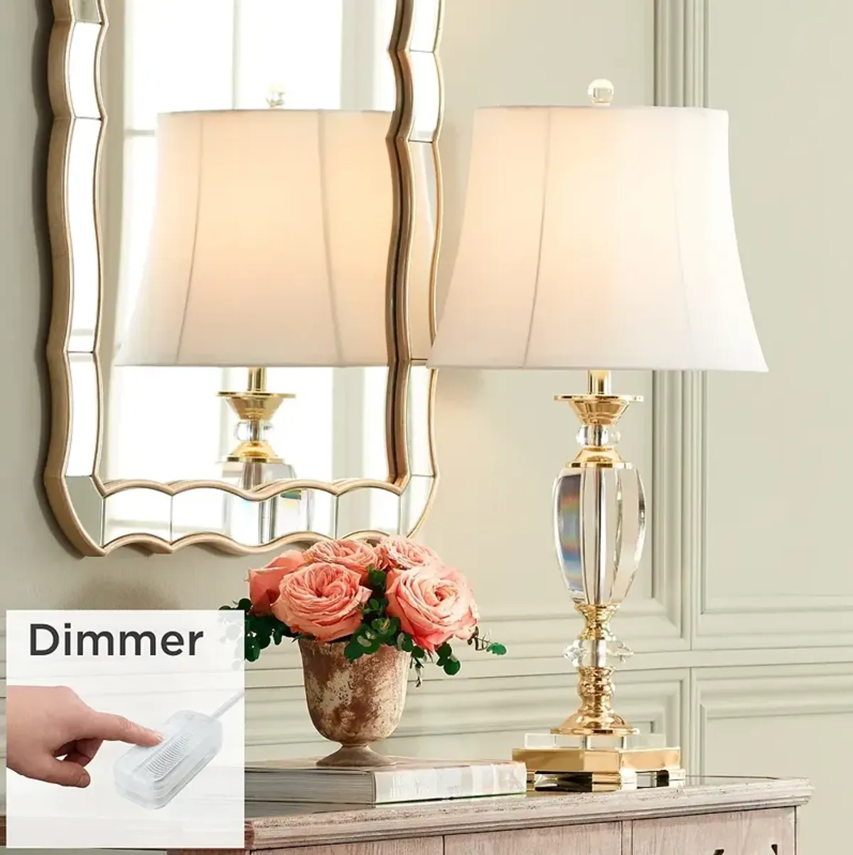 Delaney Crystal and Brass Table Lamp with Tabletop Dimmer