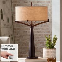 Tremont Industrial Bronze 2-Light Table Lamp With USB Dimmer