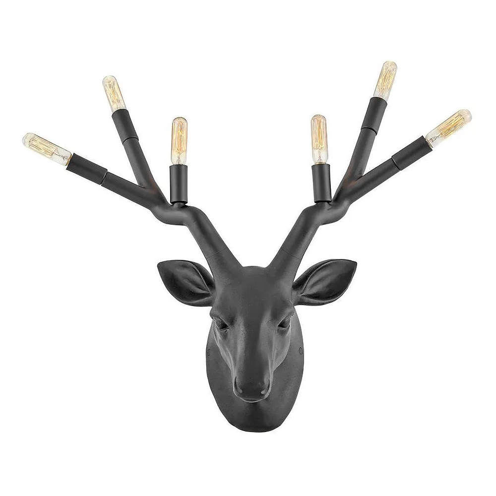 Stag Deer Head 20" High Black Finish Modern Rustic Plug-In Wall Sconce