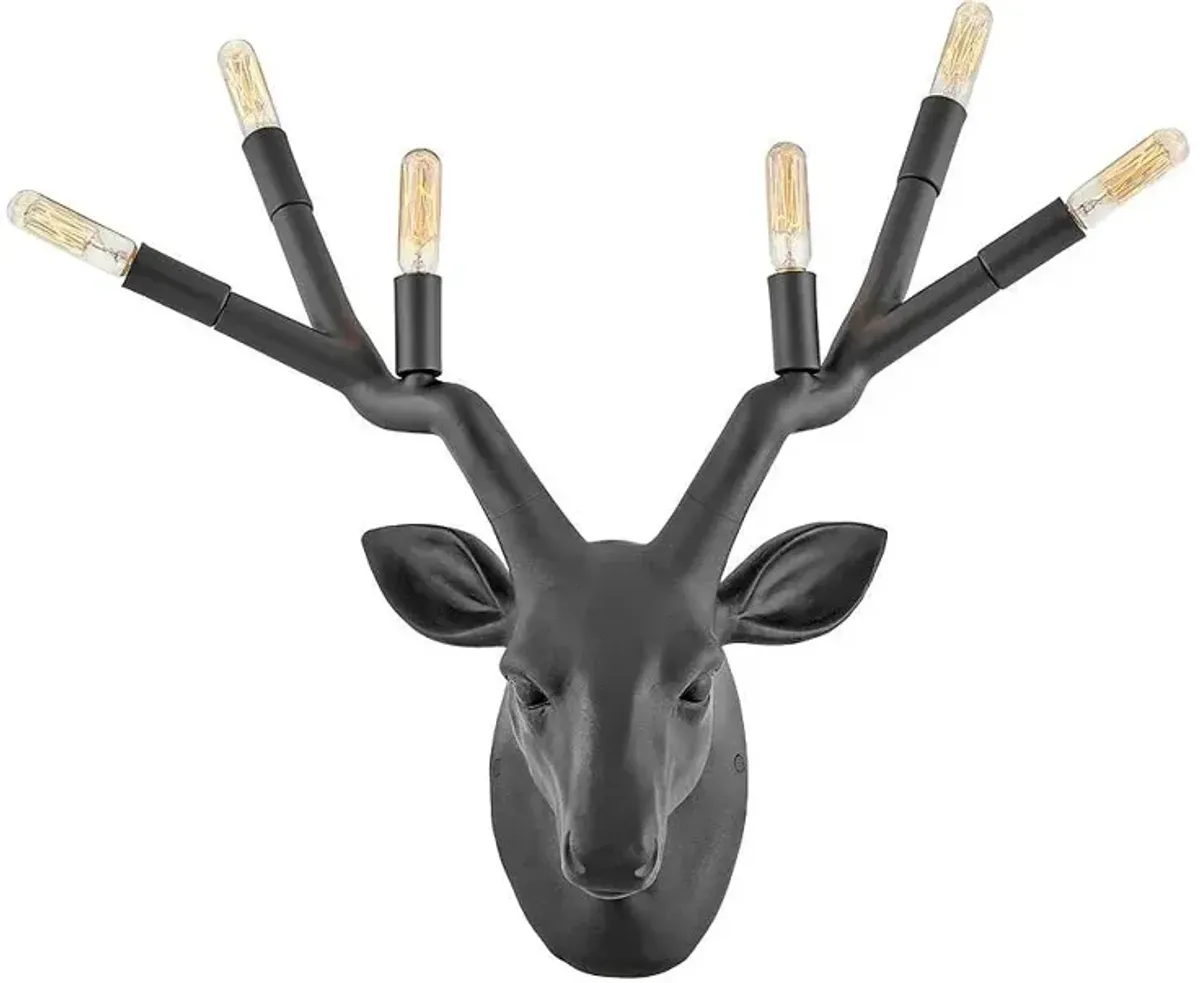 Stag Deer Head 20" High Black Finish Modern Rustic Plug-In Wall Sconce