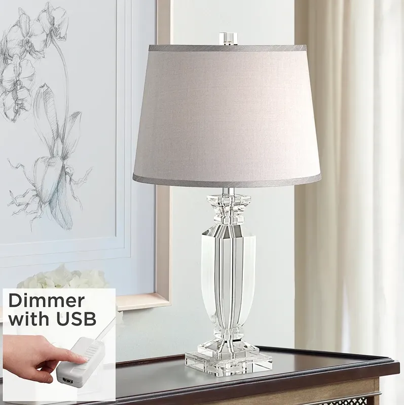 Sherry Crystal Table Lamp with Gray Shade With USB Dimmer