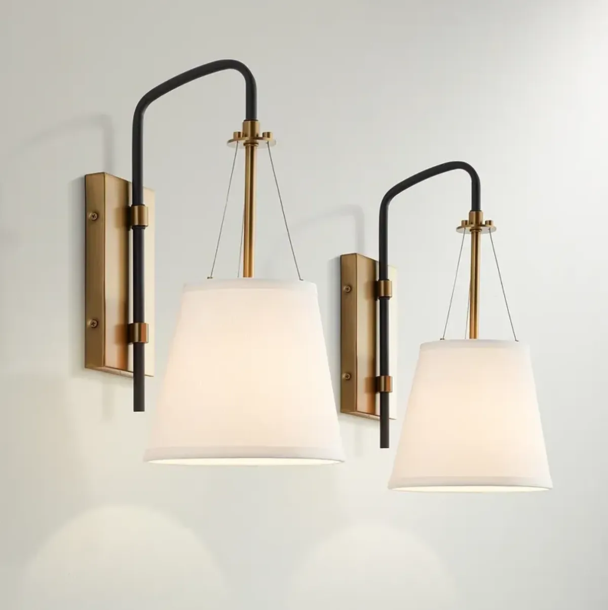 Possini Euro Crysta 16 3/4"H Warm Brass and Black Wall Sconce Set of 2