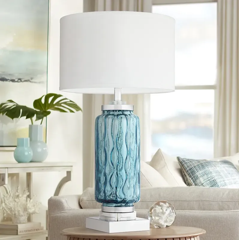 Pacific Coast Lighting Waverly Blue Glass Modern Coastal Table Lamp