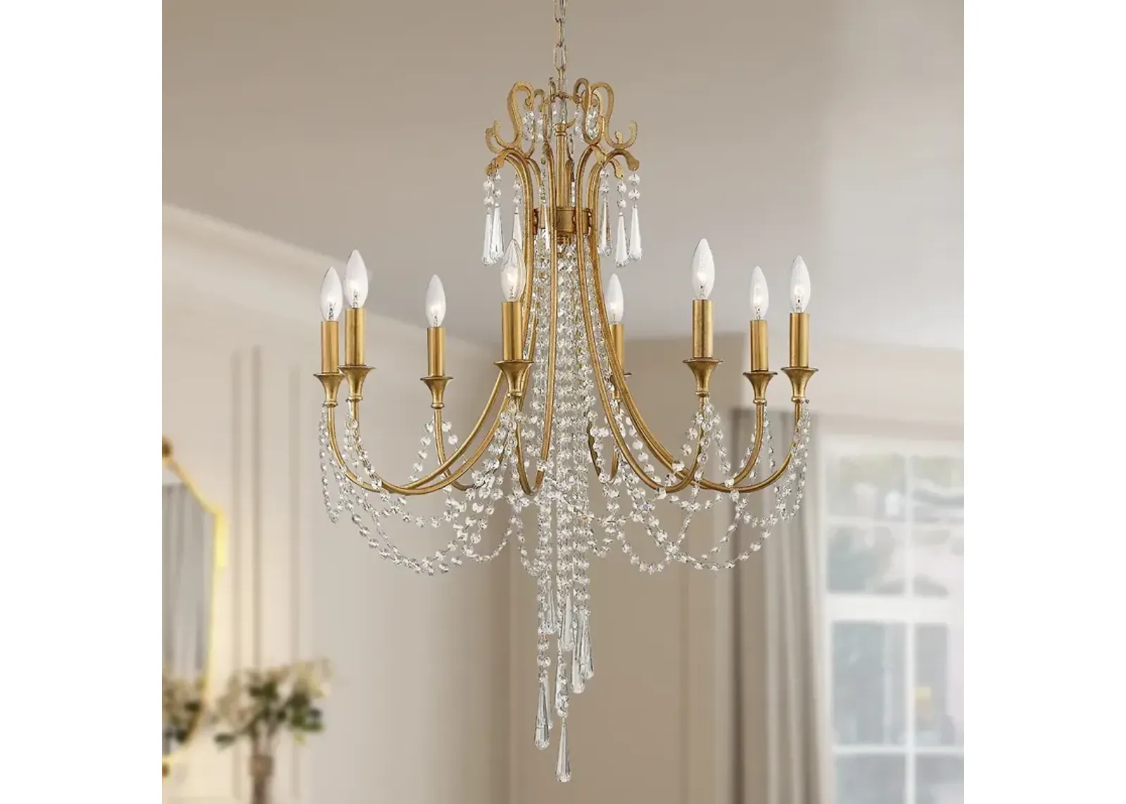 Arcadia 26" Wide Antique Gold Crystals 8-Light Chandelier