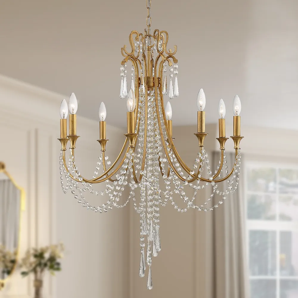 Arcadia 26" Wide Antique Gold Crystals 8-Light Chandelier