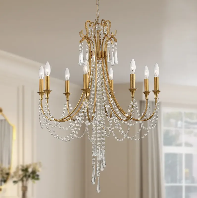 Arcadia 26" Wide Antique Gold Crystals 8-Light Chandelier