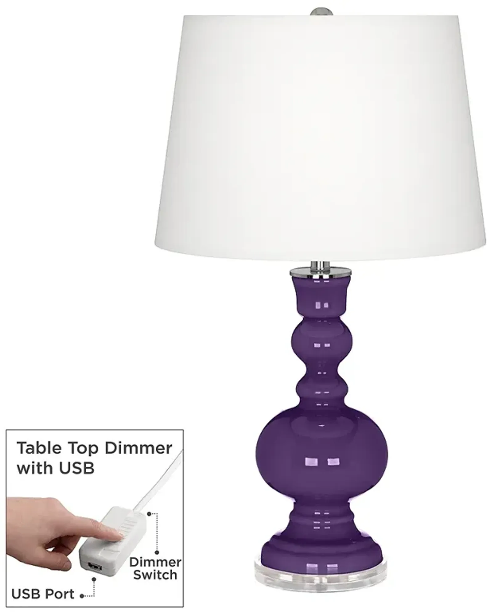 Color Plus Apothecary 30" High Acai Purple Table Lamp with USB Dimmer