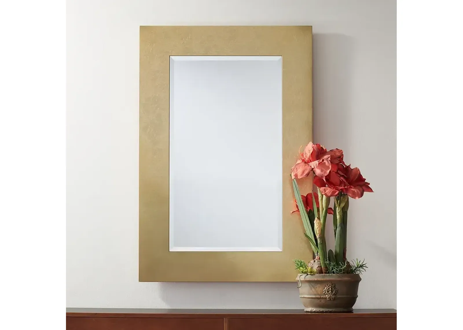 Jeneva Shiny Gold Leaf 27" x 40" Rectangular Wall Mirror