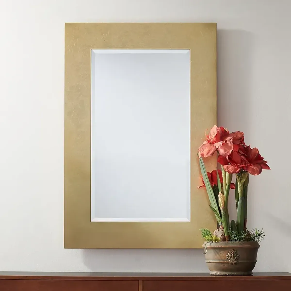 Jeneva Shiny Gold Leaf 27" x 40" Rectangular Wall Mirror