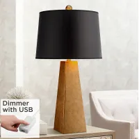 Possini Euro Design Modern Gold Leaf Obelisk Table Lamp With USB and Dimmer
