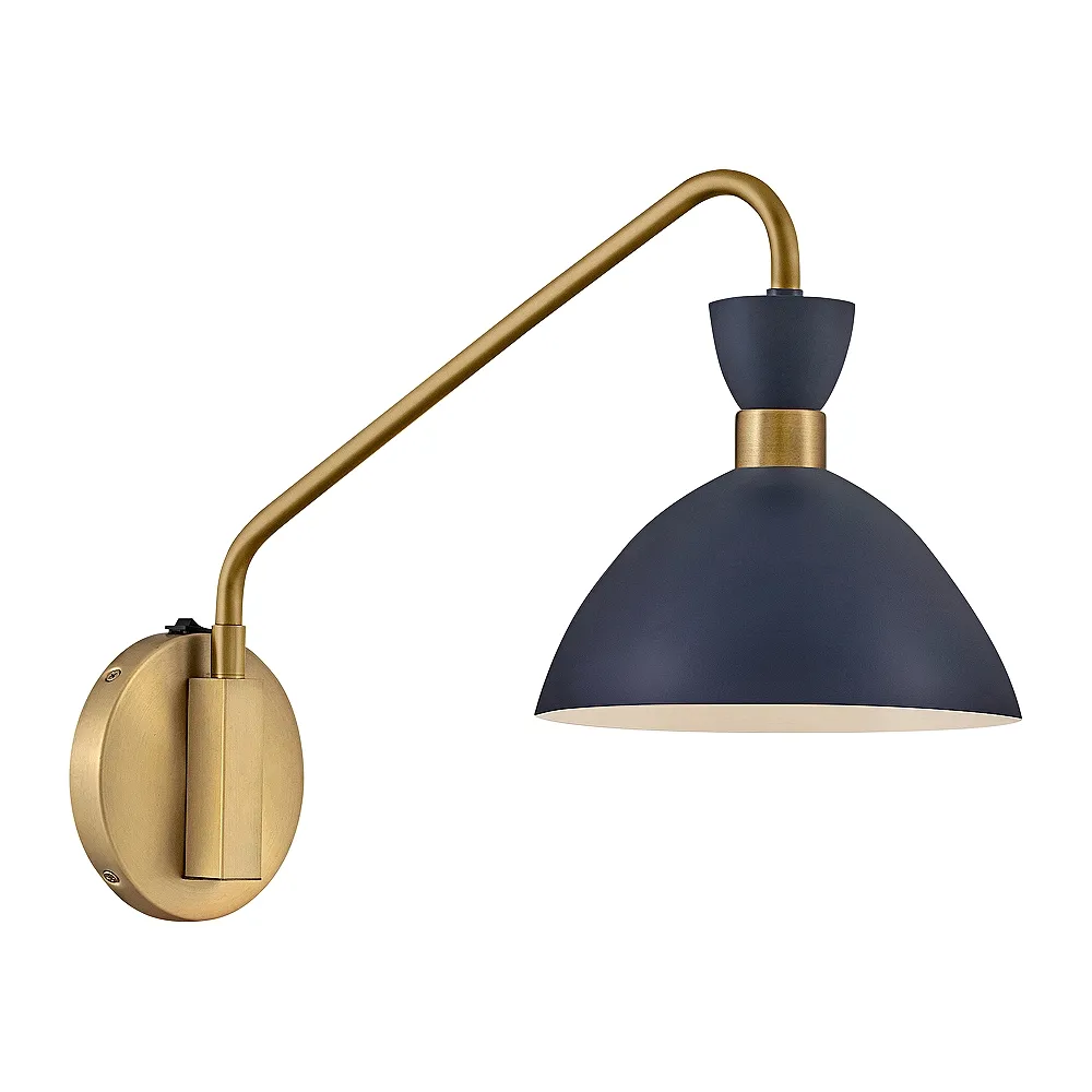 Hinkley Lark Simon 13 1/4" Brass and Navy Blue Adjustable Wall Sconce