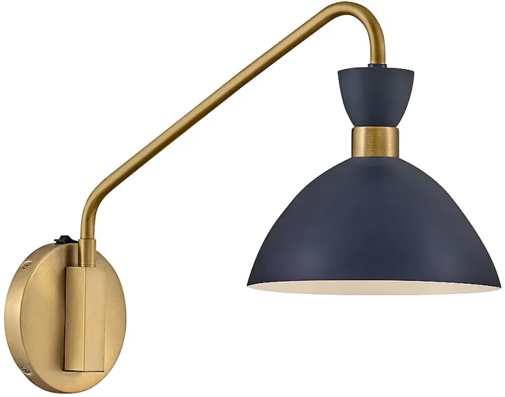 Hinkley Lark Simon 13 1/4" Brass and Navy Blue Adjustable Wall Sconce