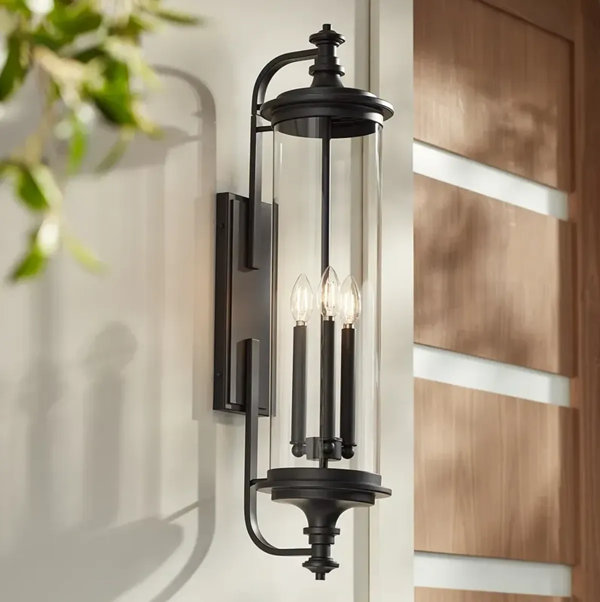 Possini Euro Medici 32 1/4" Black and Clear Glass Outdoor Wall Light